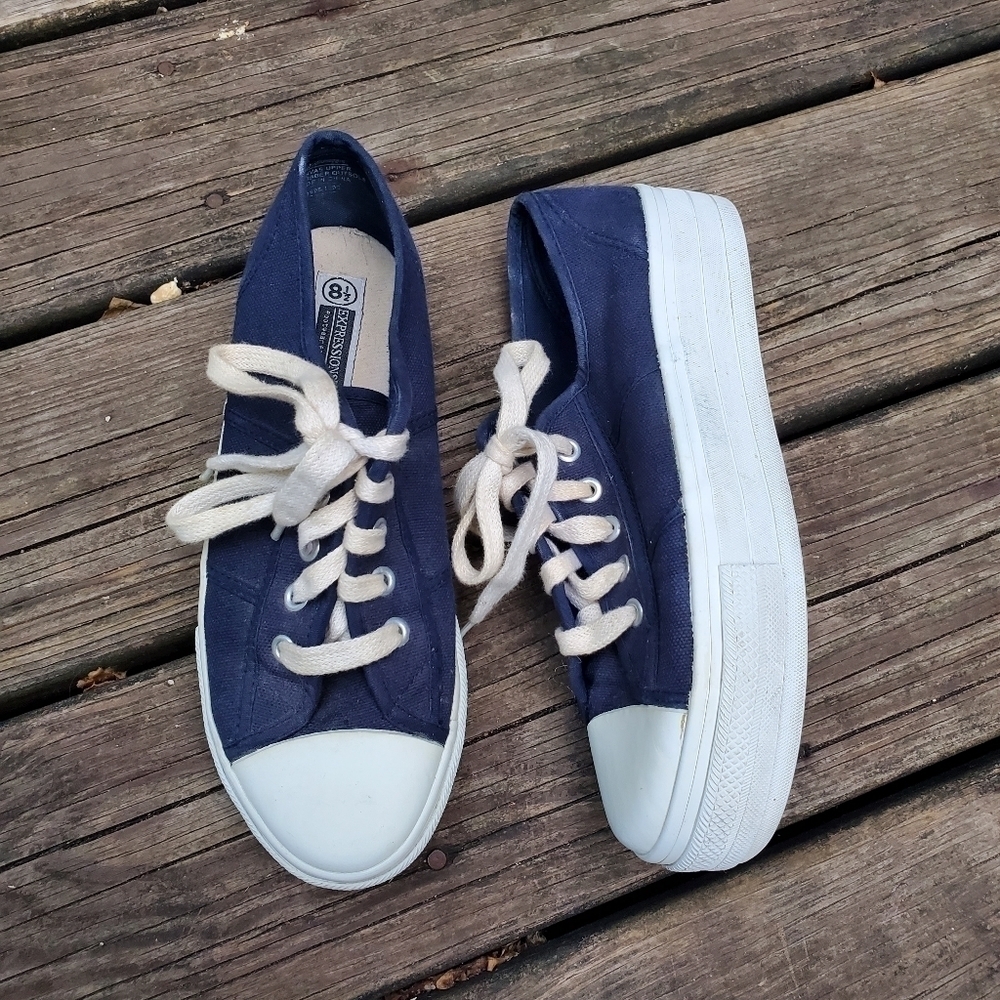 Vintage 90s y2k Bratz Spice Girls Blue Canvas‎ Super Platform Lace-up Sneakers